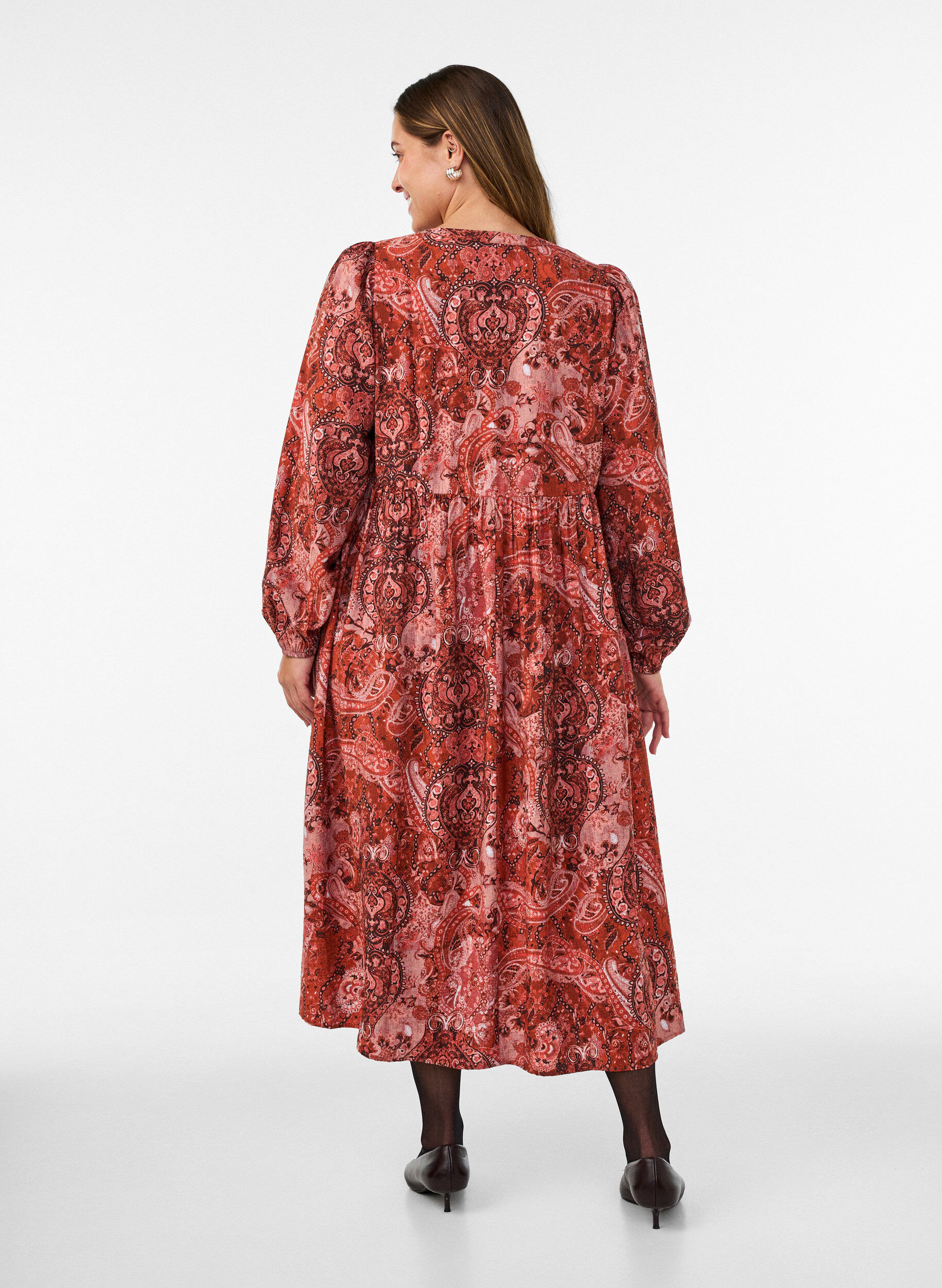 ZizziMidi-Kleid aus Viskose mit Paisleymuster, Orange, Model image number 1