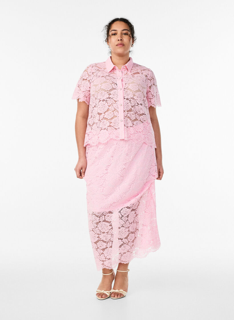 Spitzen blusenshirt mit perlenkn&ouml;pfen, Rot, Model image number 1