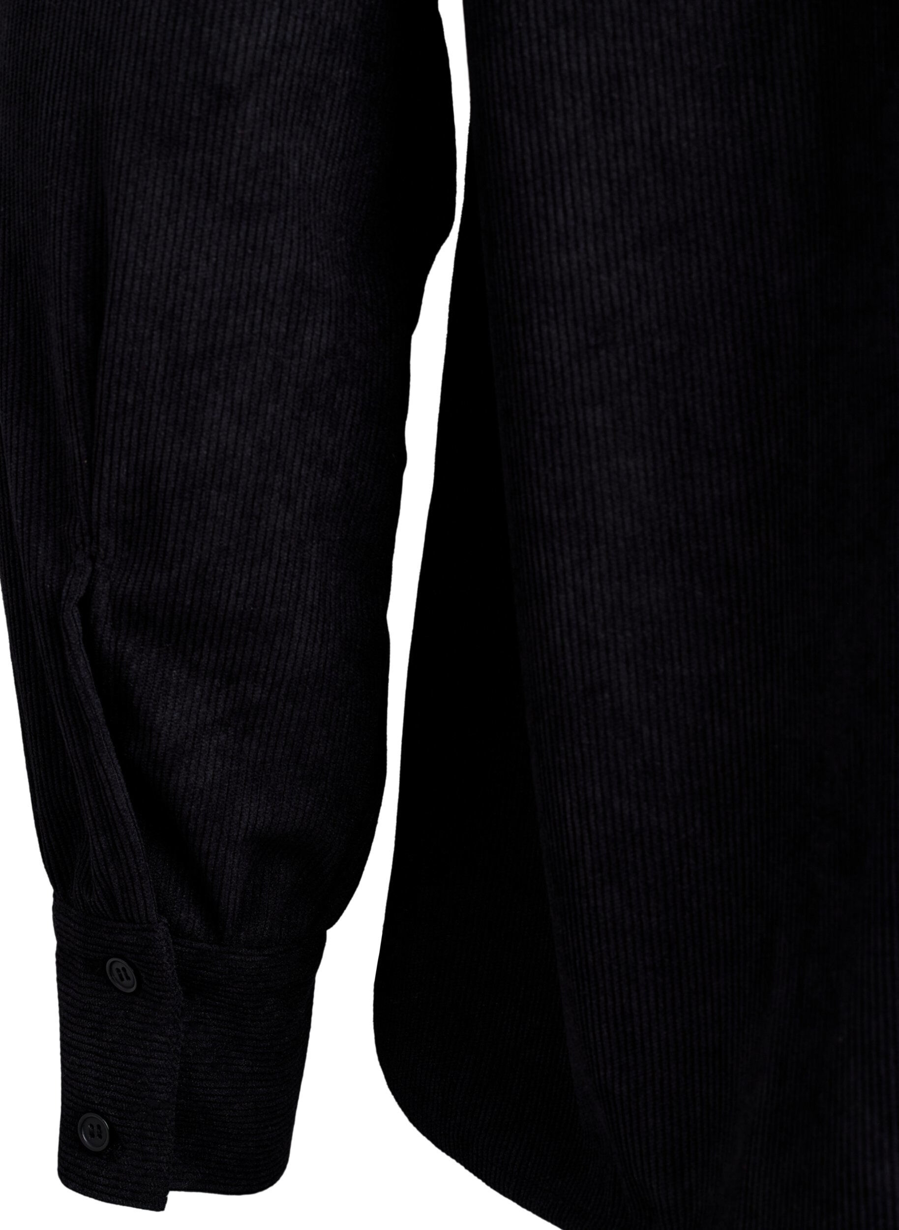 Zizzi Lang&auml;rmlige Bluse aus Cord, Schwarz, Packshot image number 3