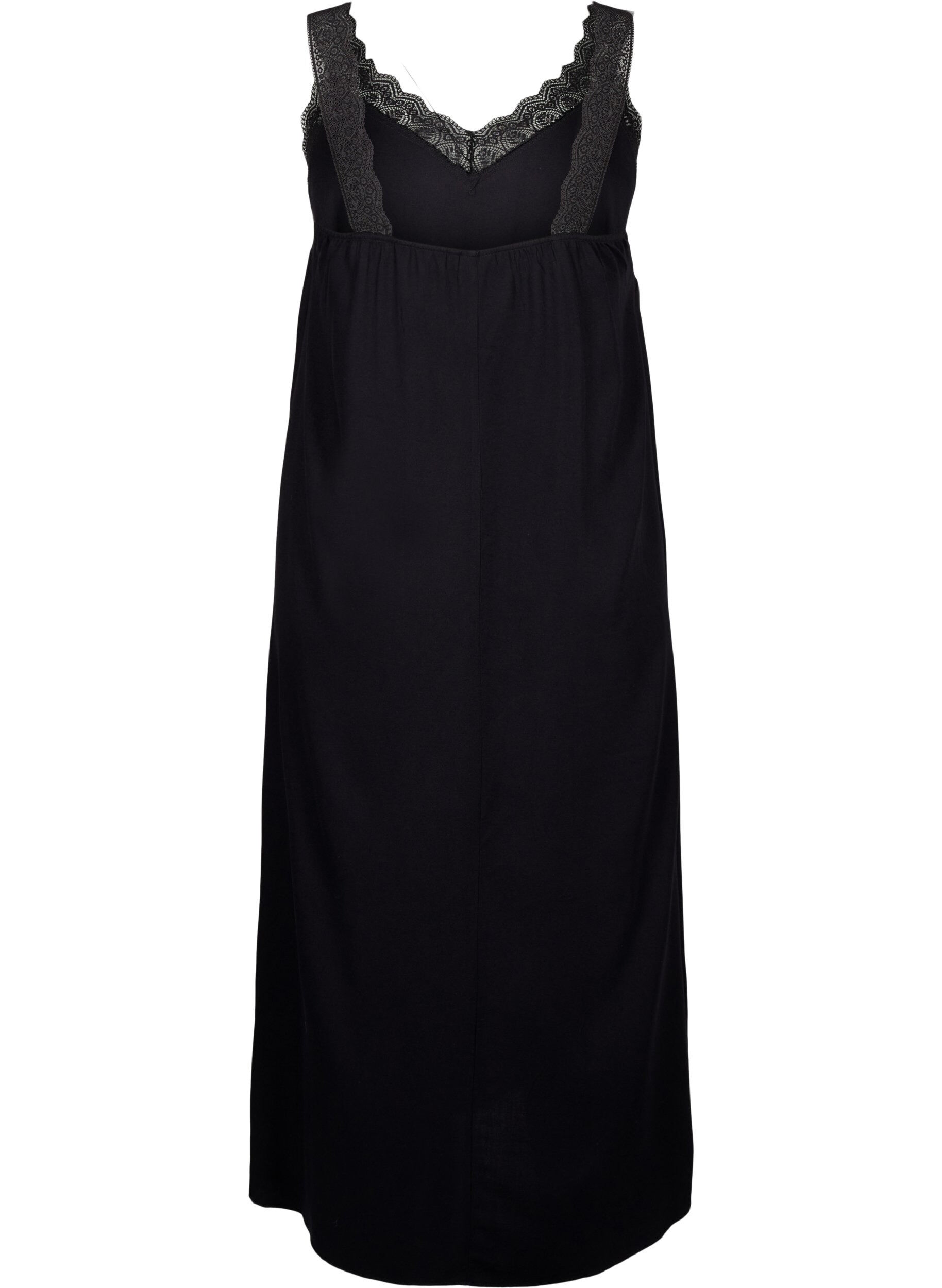 Zizzi Midi-Tr&auml;gerkleid aus Viskose mit Spitze, Black, Packshot image number 1
