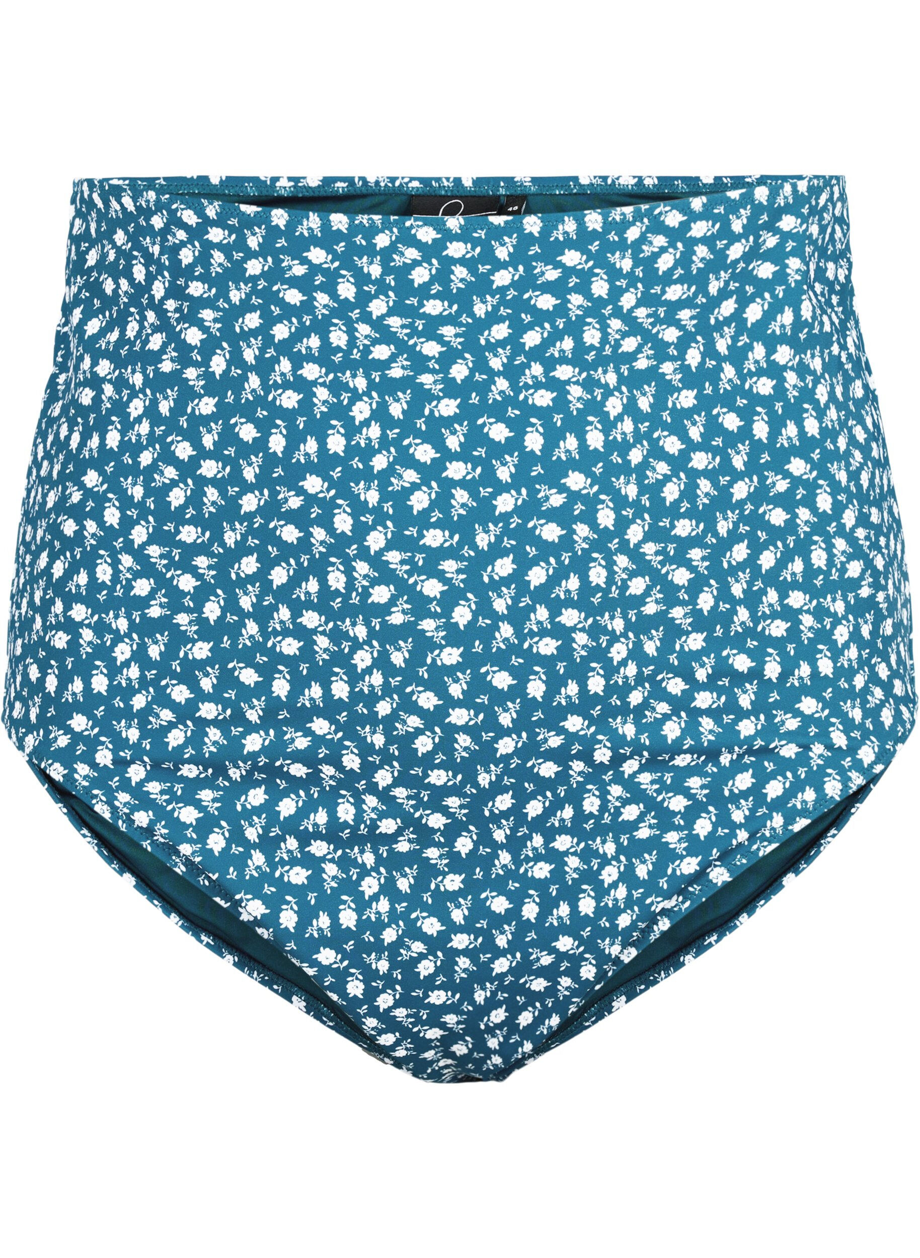 Zizzi Extra hoch taillierte Bikini-Hose mit Blumenprint, Petrol, Packshot image number 0