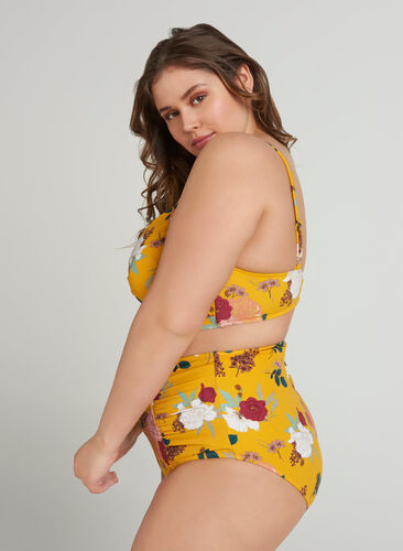 Bikini-Oberteil , Yellow Flower Print, Model image number 1