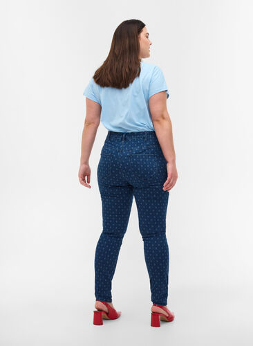 Super Slim Amy Jeans mit Printdetails, Dark blue, Model image number 1