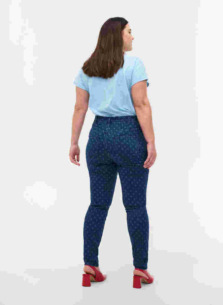 Super slim Amy Jeans mit Printdetails, Dark blue, Model image number 1