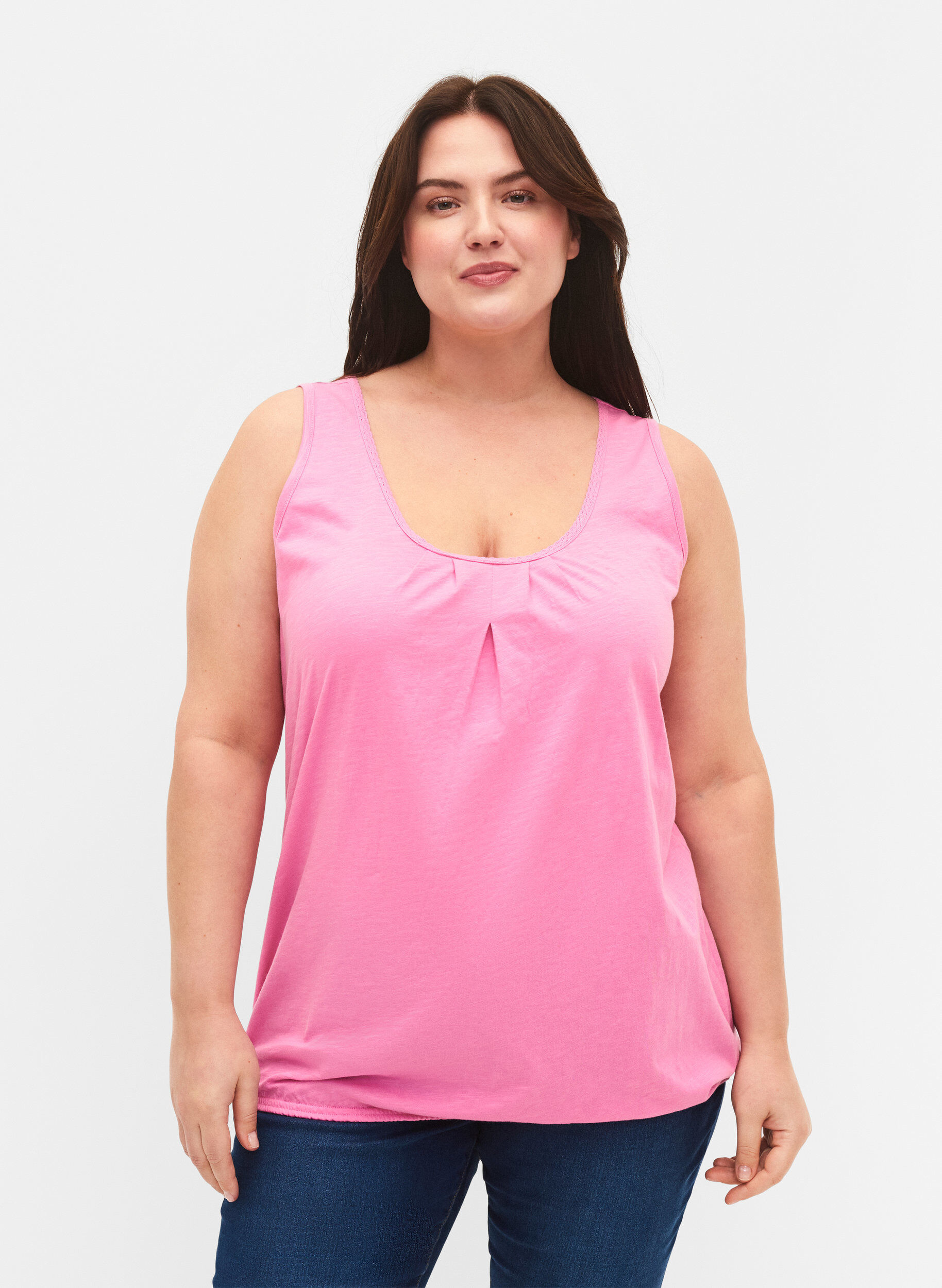 Zizzi 2er-Pack Tops aus Baumwolle mit Spitzenrand, Rosebloom / Black, Model image number 0