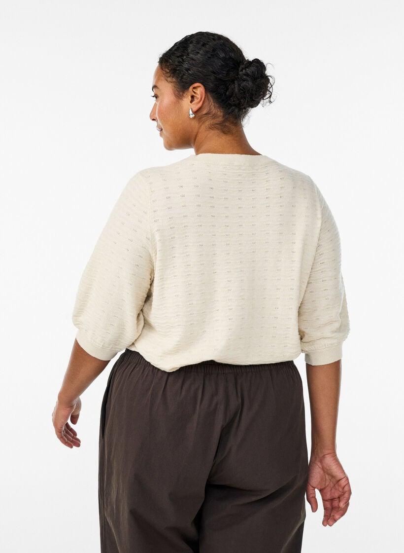 Strickbluse mit Strukturmuster und kurzen &Auml;rmeln, Beige, Model image number 2