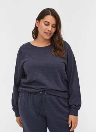 Meliertes Sweatshirt aus Baumwollmischung, Night Sky Mel, Model image number 0