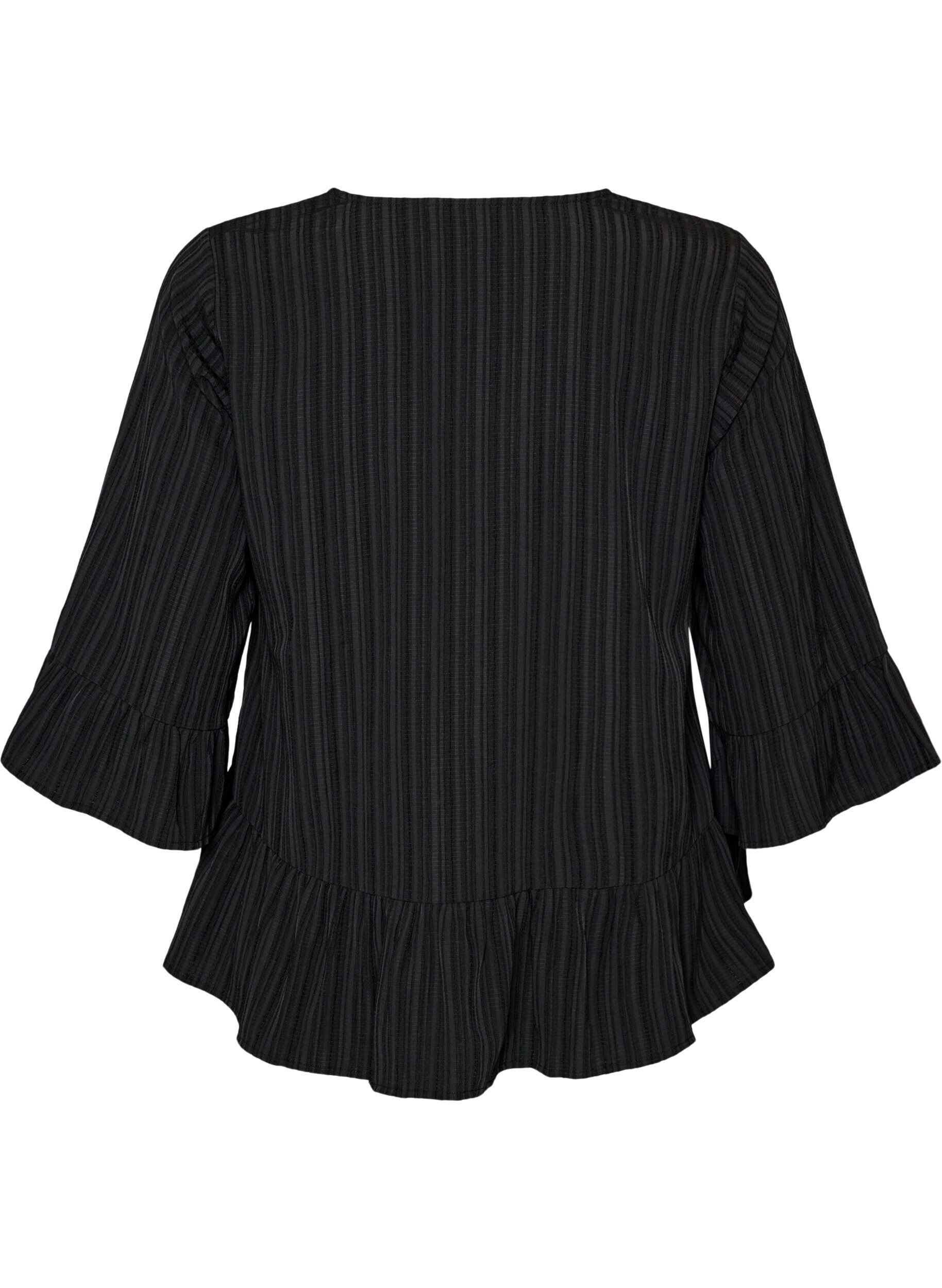 ZizziBluse mit Struktur, V-Ausschnitt und R&uuml;schen, Schwarz, Packshot image number 1