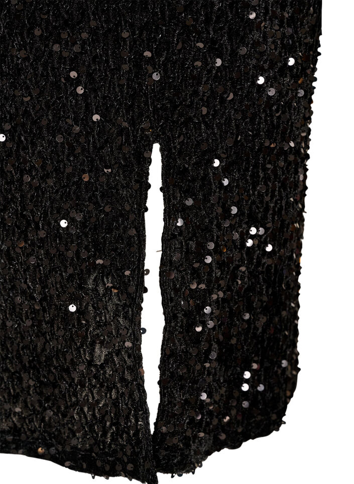 Midirock mit Pailletten und Schlitzen, Schwarz, Packshot image number 3