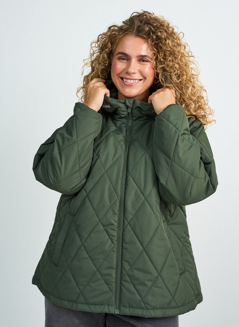 Leicht wattierte Jacke mit Rautensteppung, Gr&uuml;n, Model image number 0