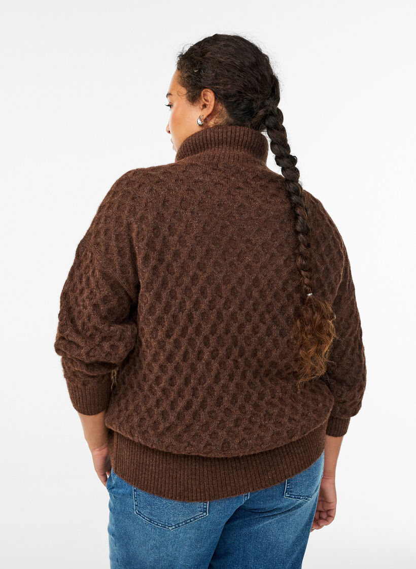 Pullover mit hohem Kragen und Struktur, Braun, Model image number 2