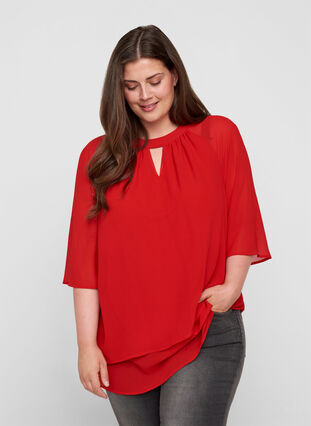 Chiffonbluse, Tango Red, Model image number 0