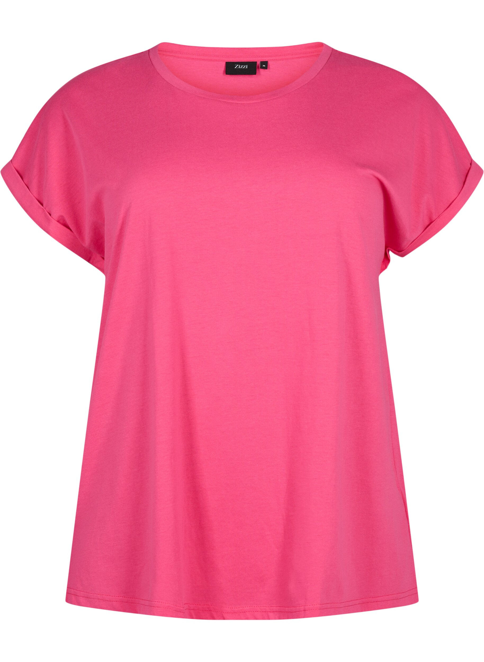 Zizzi Kurz&auml;rmeliges T-Shirt aus einer Baumwollmischung, Pink, Packshot image number 0
