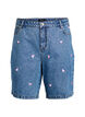 Denim-Shorts mit hoher Taille und mit Herzen bestickt, Blau, Packshot image number 0