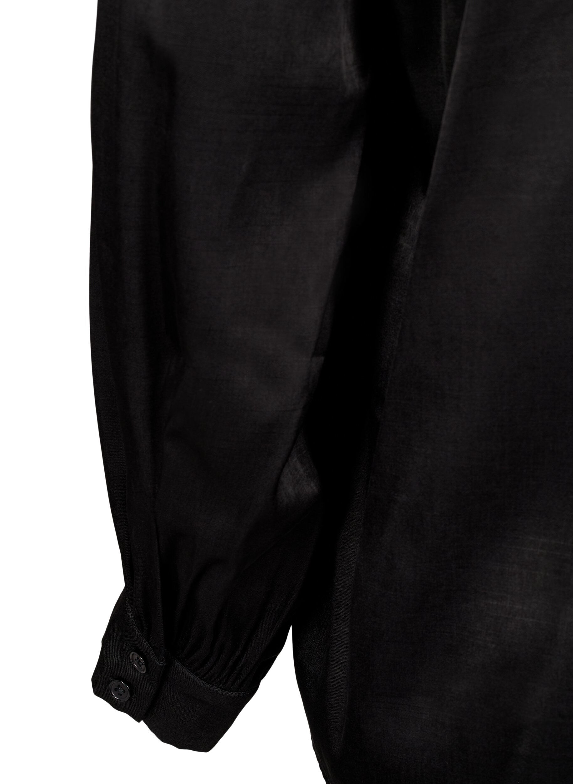 Zizzi  Lang&auml;rmelige Bluse mit R&uuml;schen und V-Ausschnitt, Black, Packshot image number 3