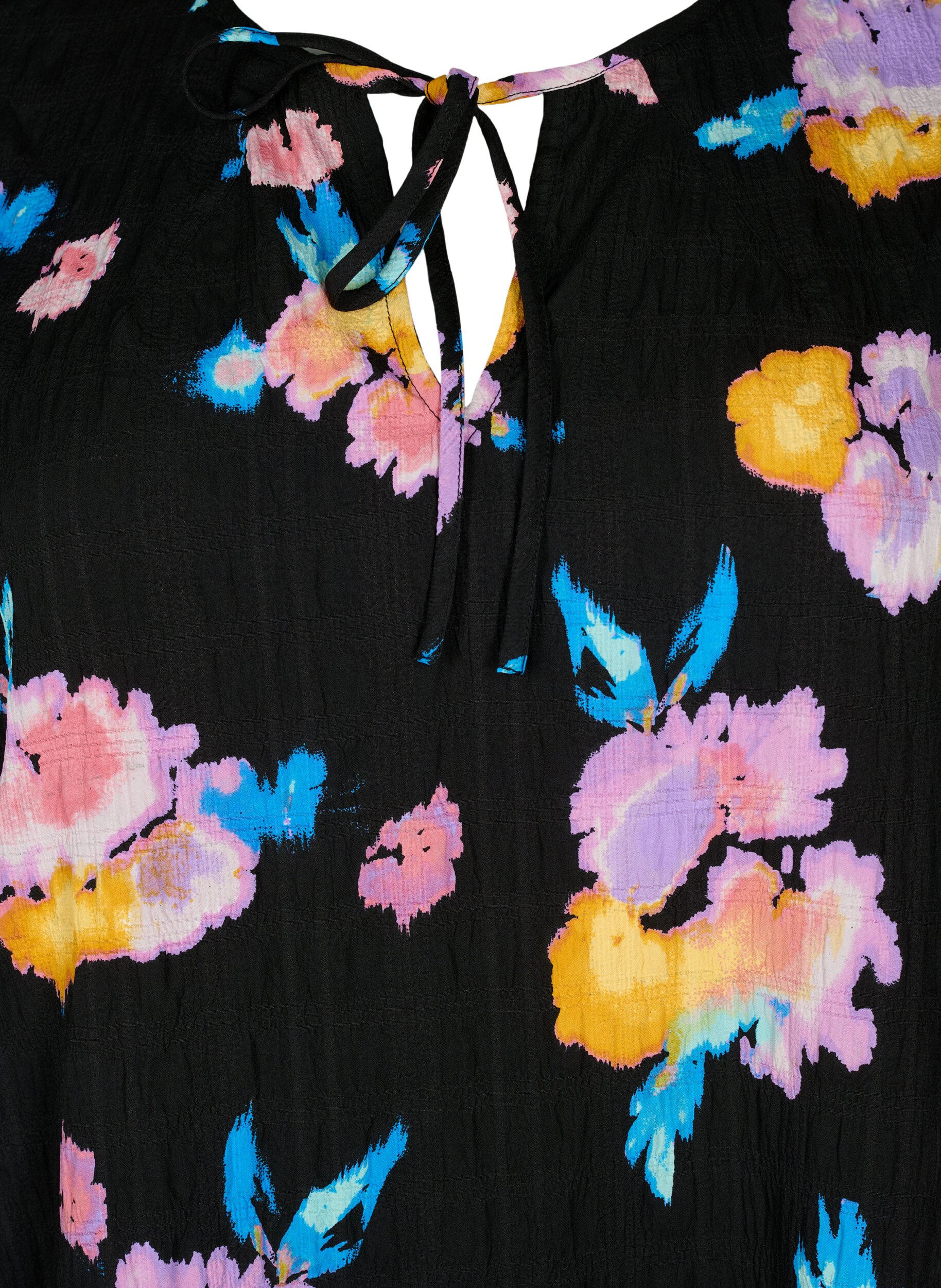 Zizzi Kleid mit kurzen Puff&auml;rmeln und Blumenmuster, Schwarz, Packshot image number 2