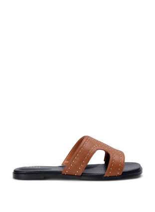 Flache Slip-on-Sandalen mit breiter Passform und Nieten, Friar Brown, Packshot image number 0
