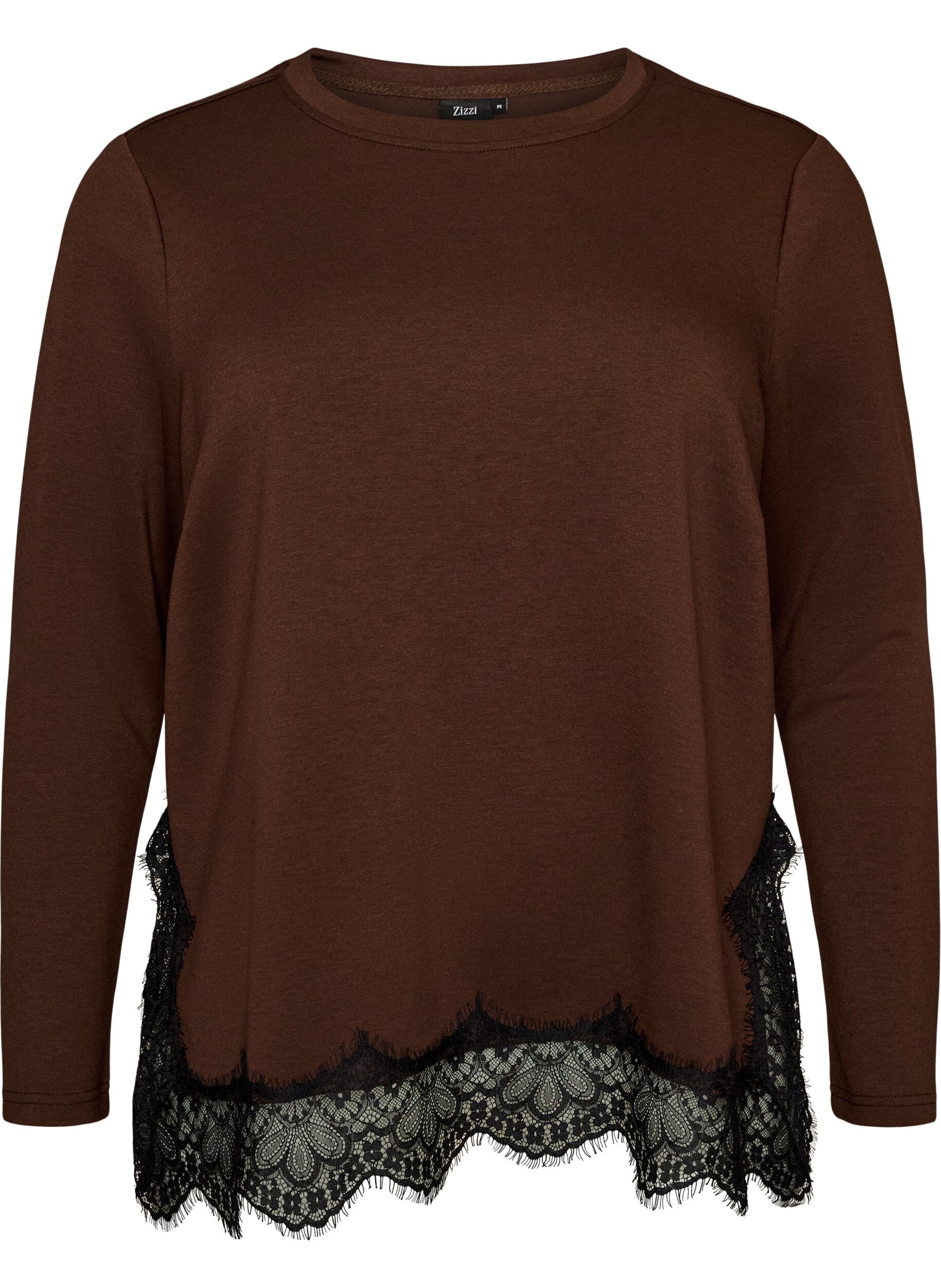 ZizziBluse aus Jersey mit Spitzen, Braun, Packshot image number 0