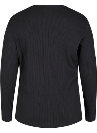 Langarm Bluse aus Ripp mit Knopfdetails, Black, Packshot image number 1