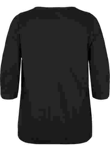 Einfarbige Bluse mit 3/4-Ärmel aus Baumwolle, Black, Packshot image number 1