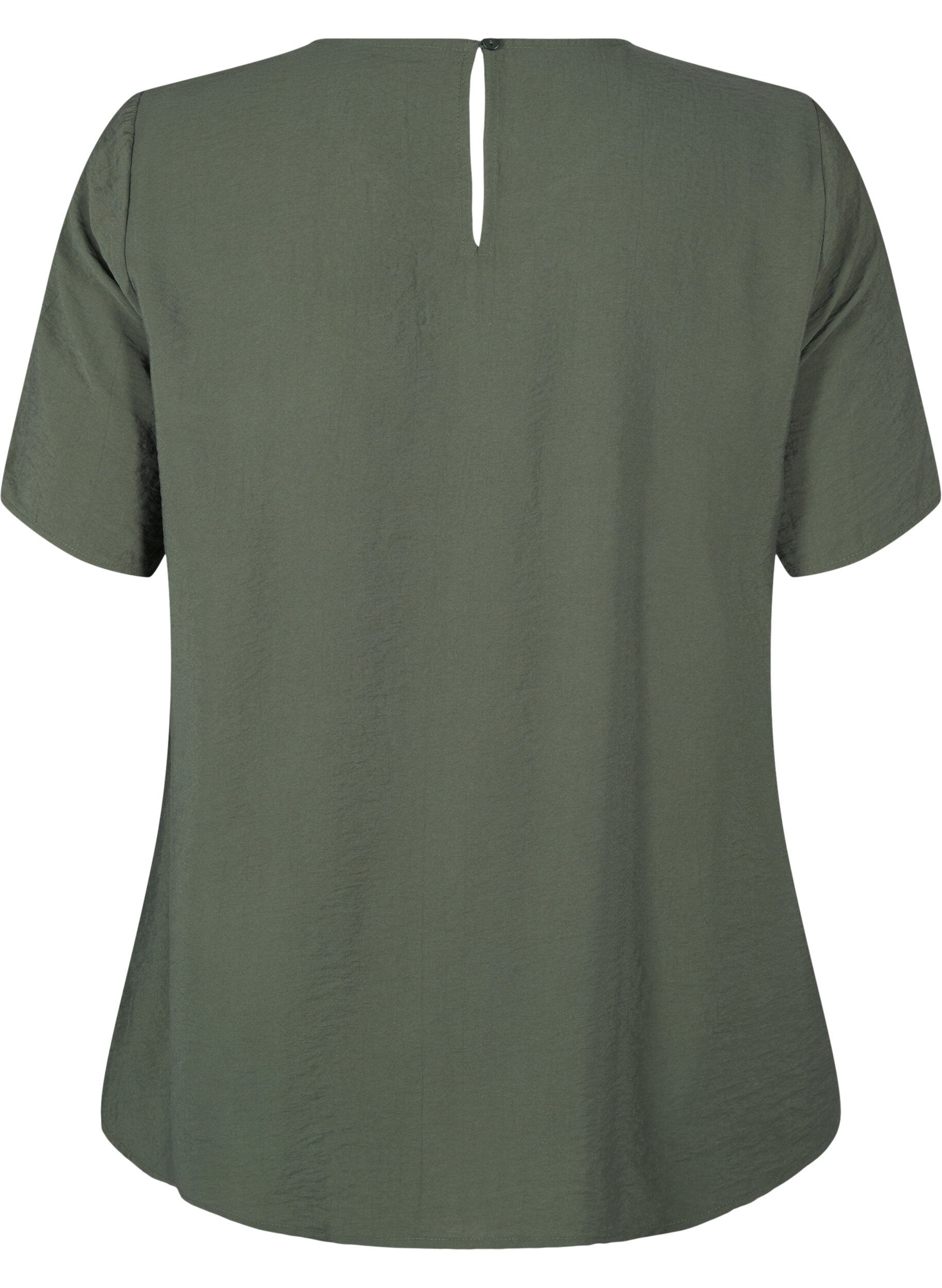 Zizzi Kurz&auml;rmelige Viskosebluse mit Spitzendetail, Thyme, Packshot image number 1