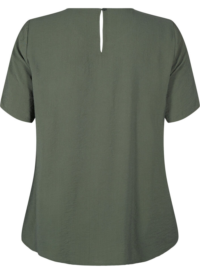 Kurzärmelige Viskosebluse mit Spitzendetail, Thyme, Packshot image number 1