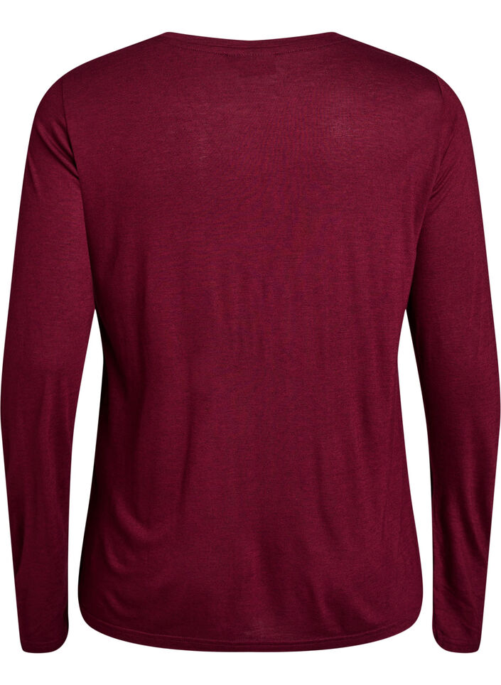 Lang&auml;rmelige Bluse aus Wolle und Viskose, Dunkles Bordeaux, Packshot image number 1
