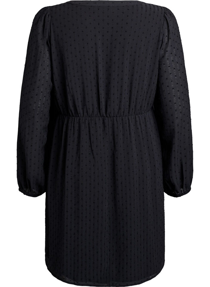 Kurzes Kleid mit Ton-in-Ton-Streifen und texturierten Punkten, Schwarz, Packshot image number 1