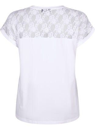 Kurzärmliges Baumwoll-T-Shirt mit Spitze, Bright White, Packshot image number 1