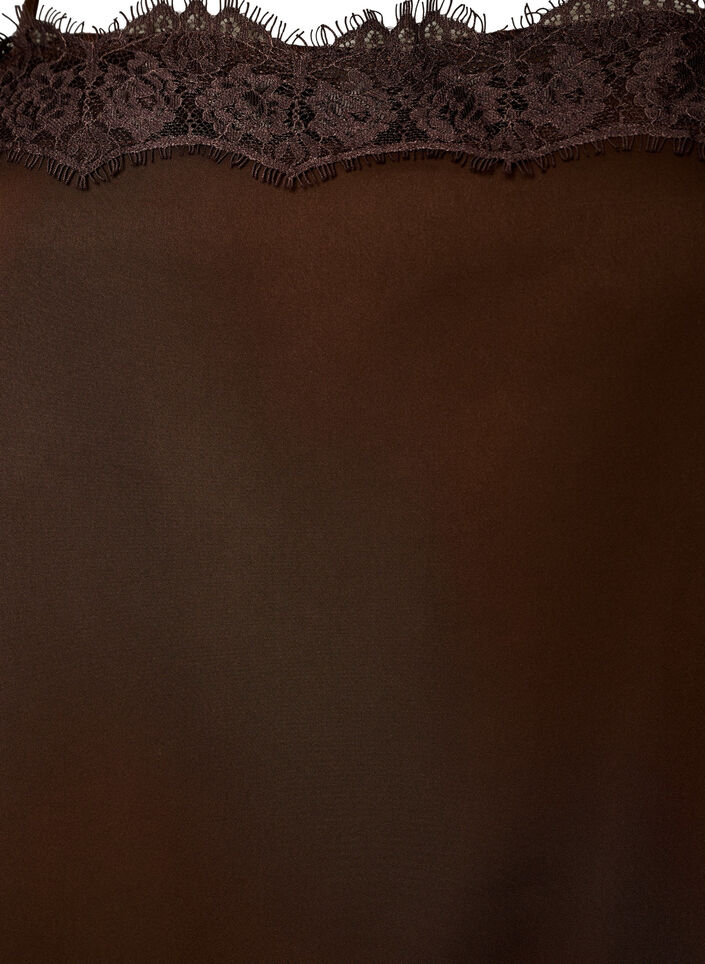 Langes Top aus Satin mit Spitzen, Braun, Packshot image number 3