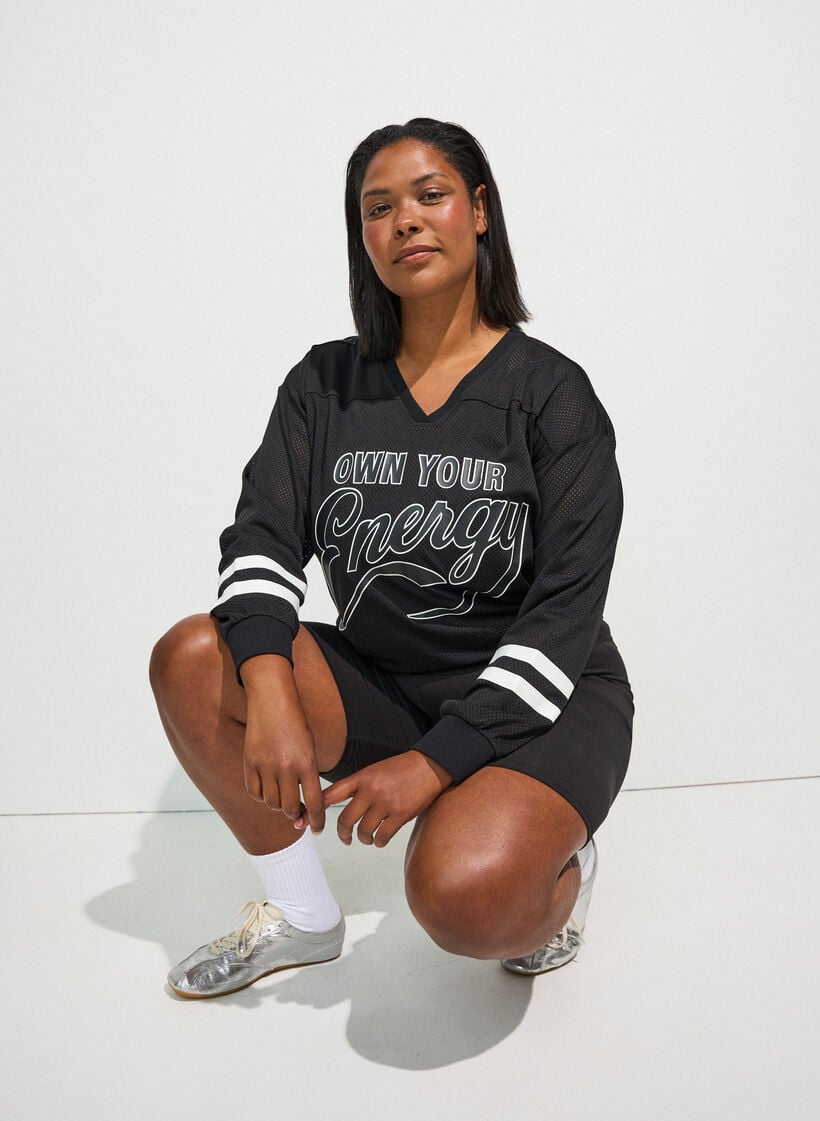 Sportliches Top aus Mesh mit Textprint, Schwarz, Image image number 0