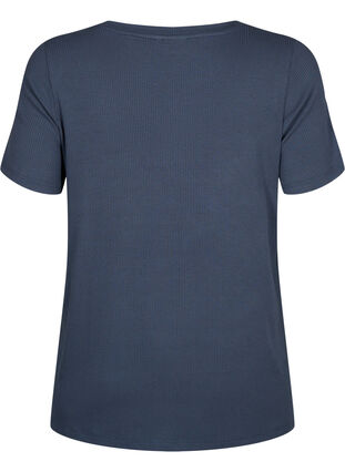 Geripptes T-Shirt aus Viskose mit V-Ausschnitt., Umbre Blue , Packshot image number 1