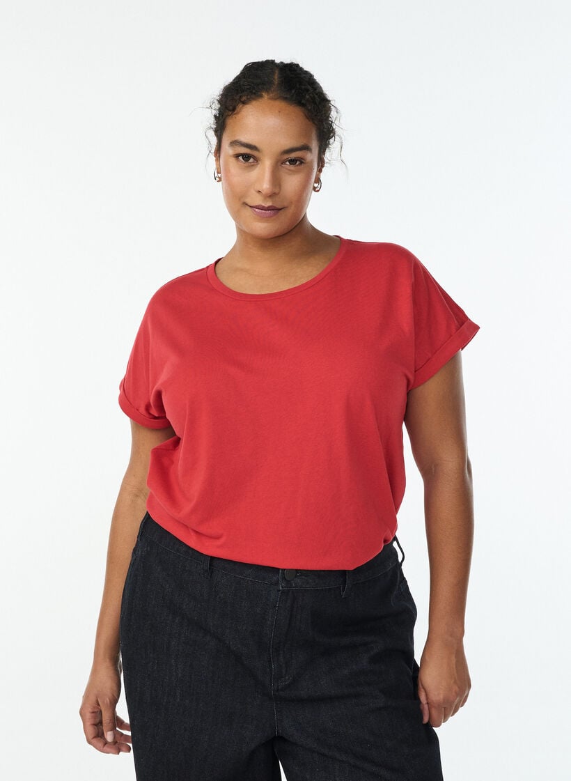 Kurz&auml;rmeliges T-Shirt aus Baumwollmischgewebe, Rot, Model image number 0