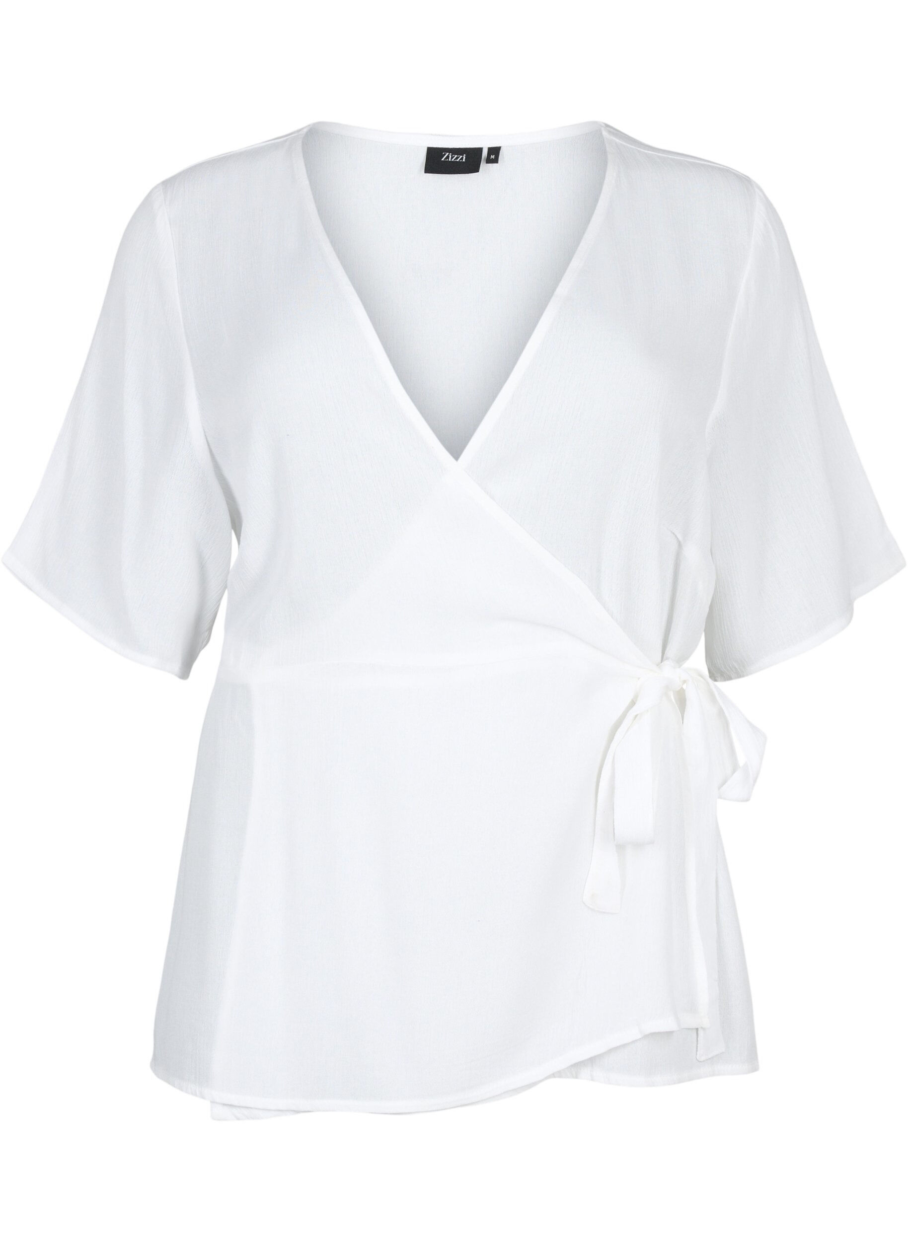 Zizzi Bluse aus Viskose mit Wickel-Optik, Bright White, Packshot image number 0