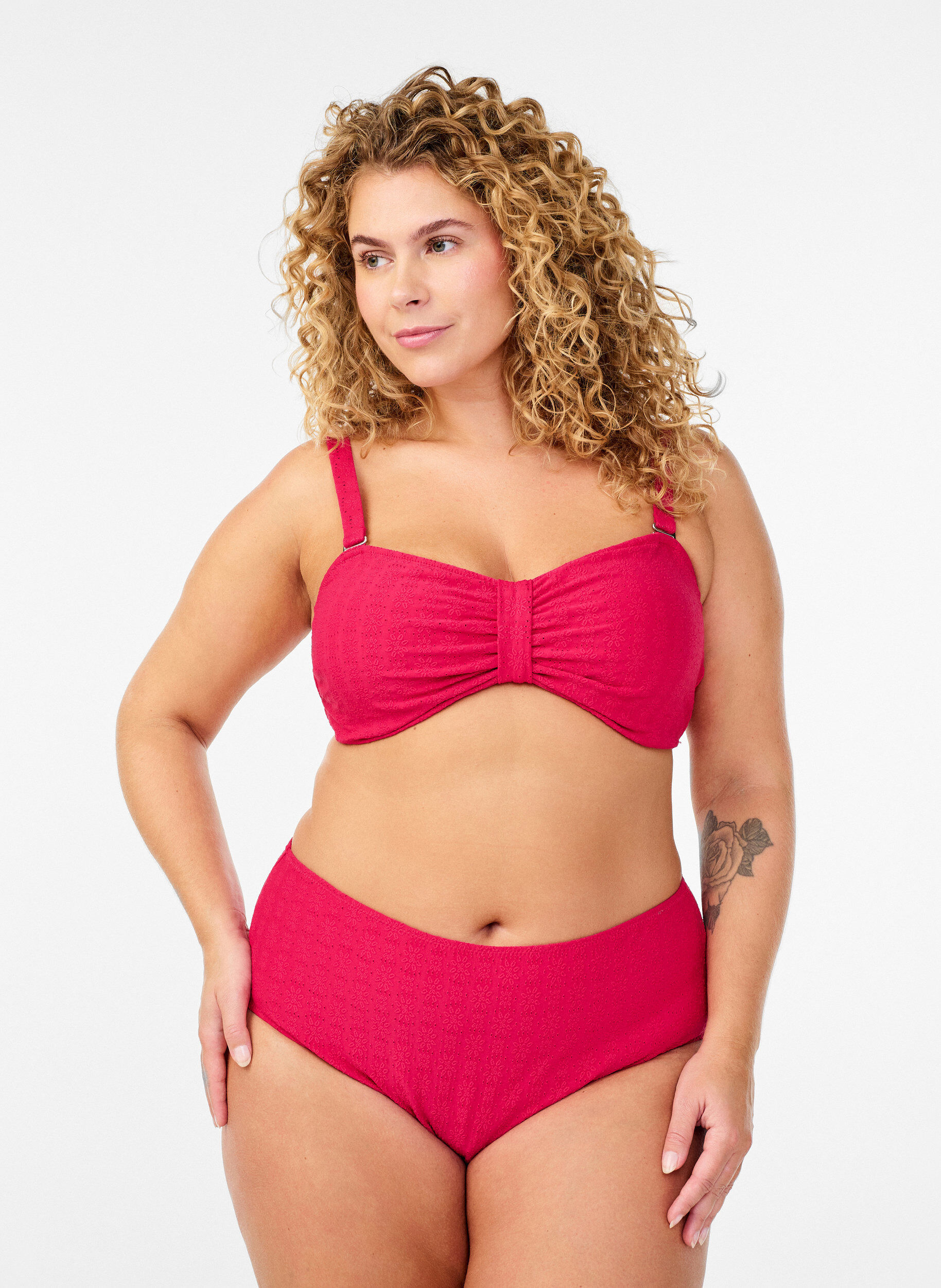 Zizzi Bikinihose mit Strukturmuster und normaler Taillenh&ouml;he, Pink, Model image number 0
