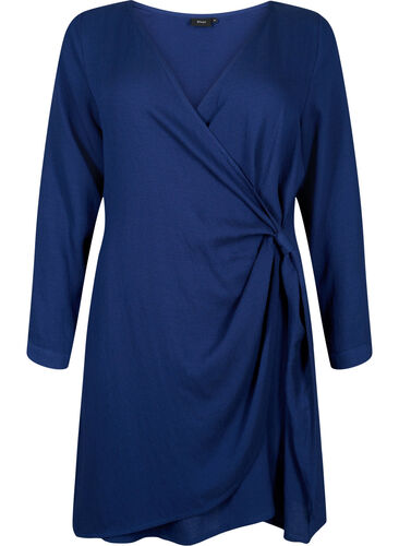 Langärmeliges Wickelkleid aus Viskose, Medieval Blue, Packshot image number 0