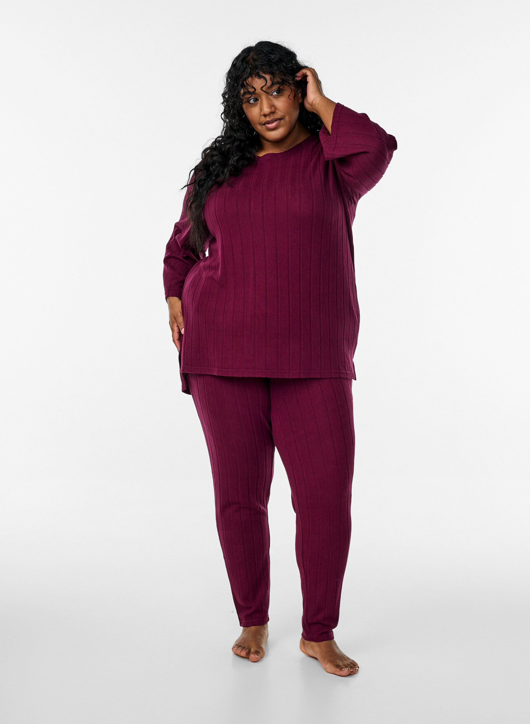 Zizzi Lockere Bluse mit 3/4-&Auml;rmeln, Dunkles Bordeaux, Model image number 1