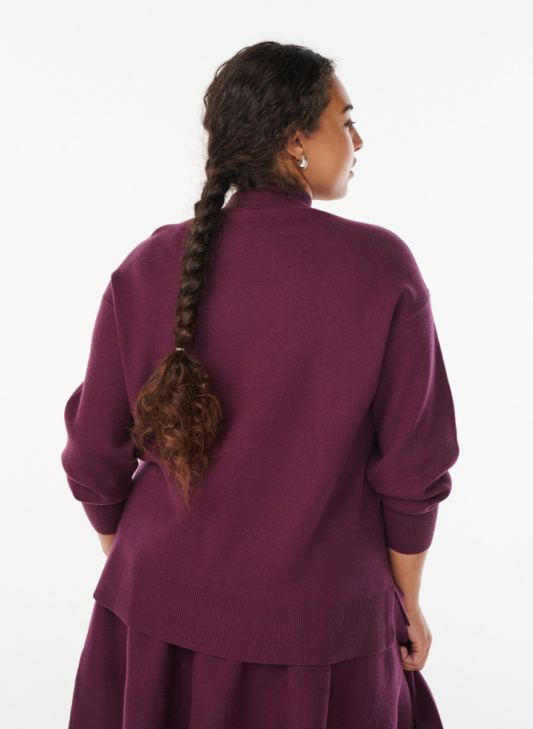 Zizzi Strickbluse mit hohem Kragen, Dunkles Bordeaux, Model image number 2