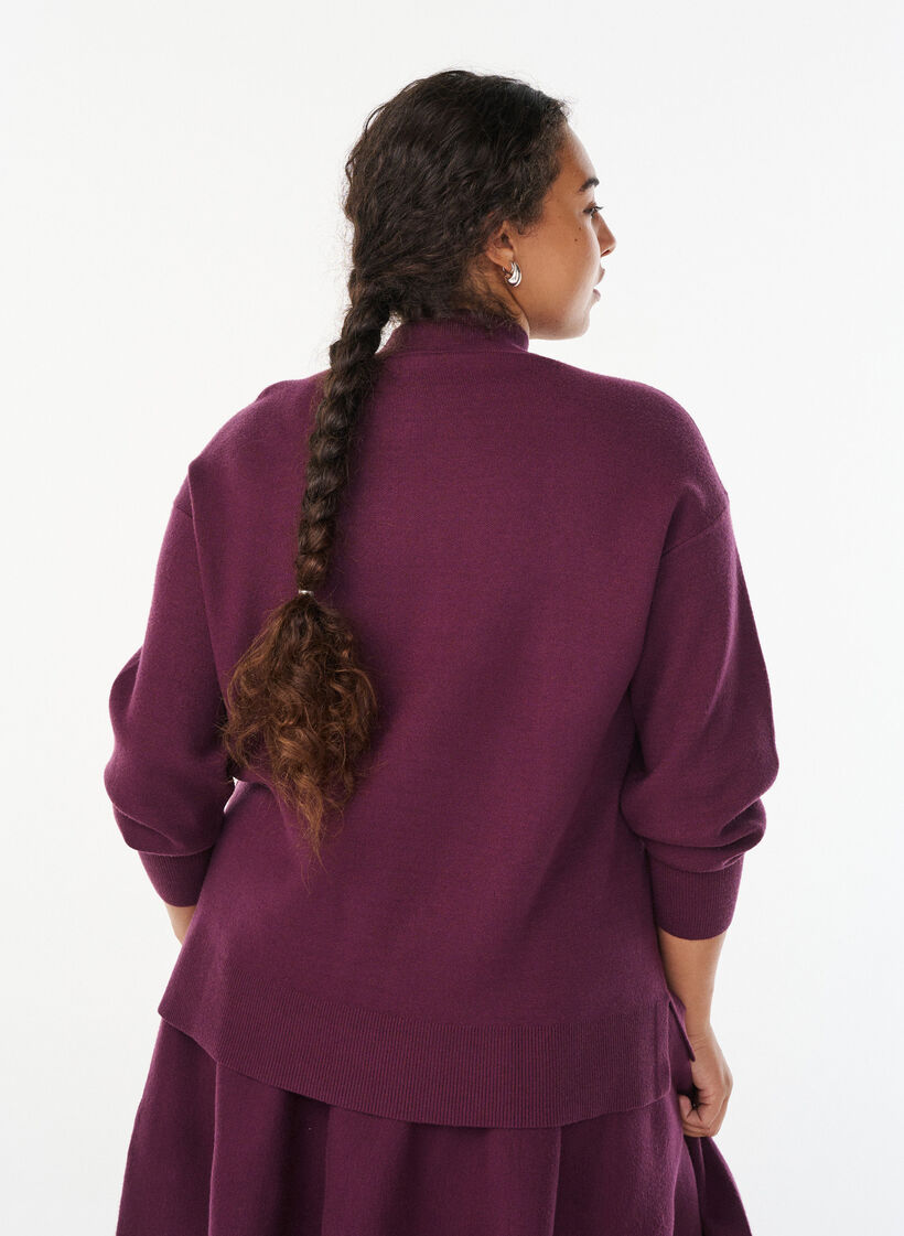 Strickbluse mit hohem Kragen, Dunkles Bordeaux, Model image number 2