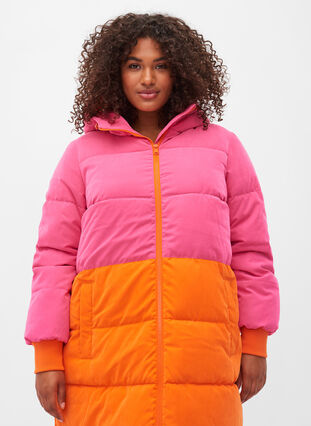 Lange Winterjacke mit Colour-Block, Pink W/Orange, Model image number 2
