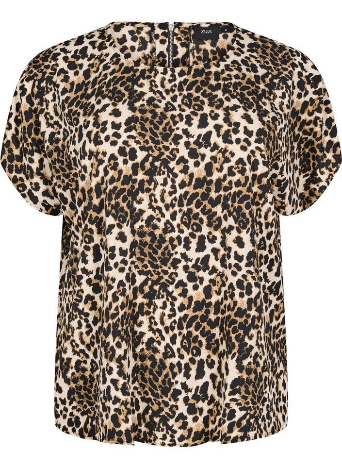 Bluse mit kurzem Arm und Leopardenmuster, Leopard AOP, Packshot image number 0