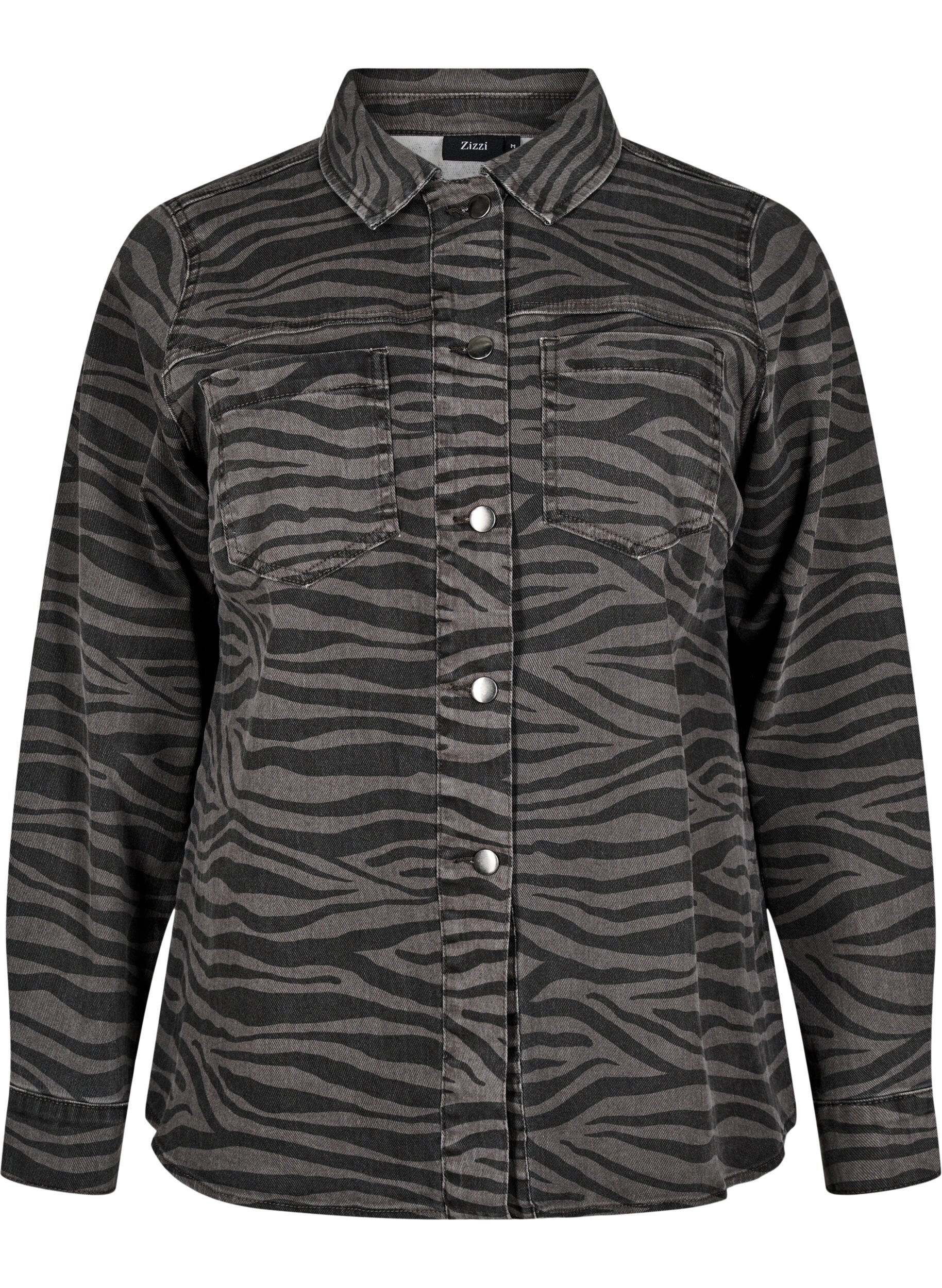 Zizzi Jeanshemd mit Leopardenmuster und Kn&ouml;pfen, Schwarz, Packshot image number 0