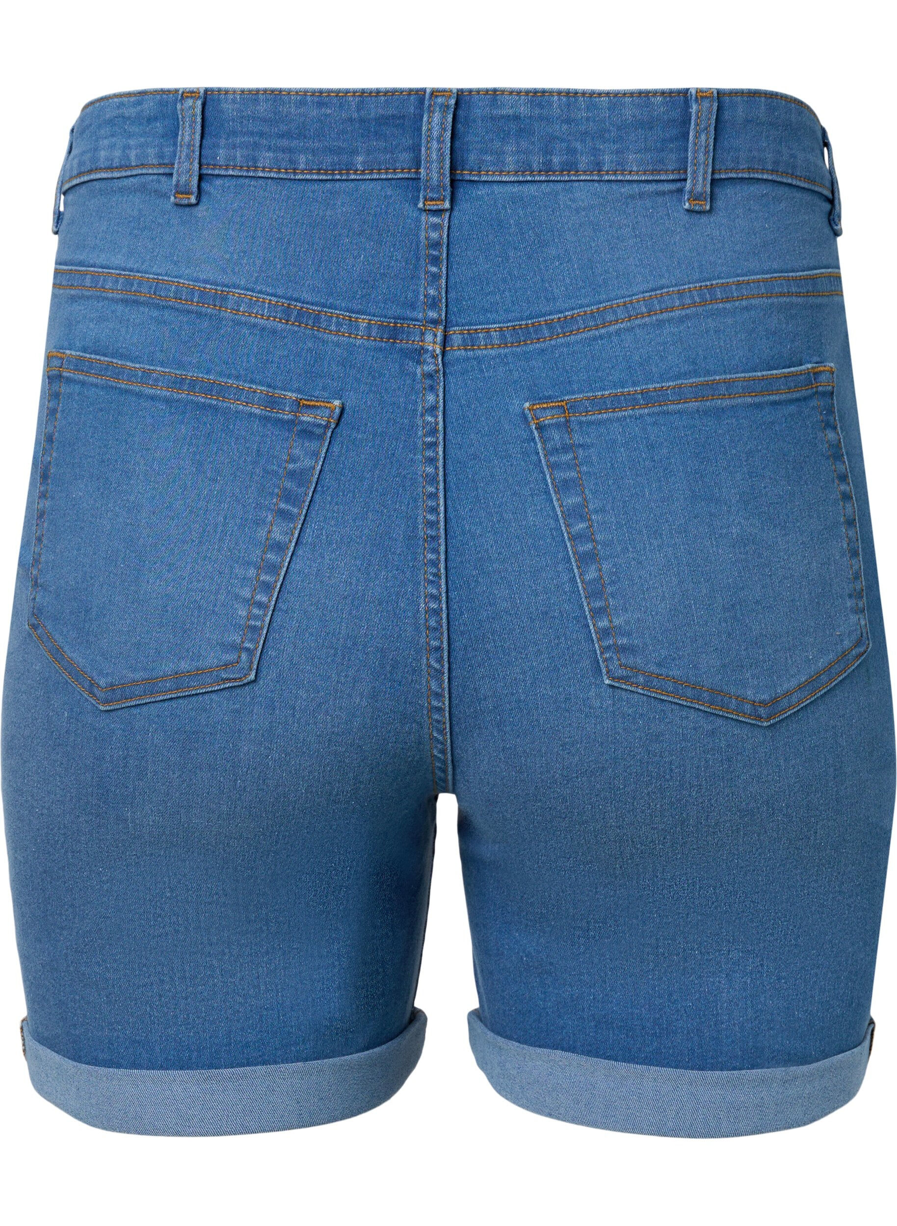 Zizzi Hoch taillierte Jeansshorts mit Slim Fit, Medium Blue Denim, Packshot image number 1