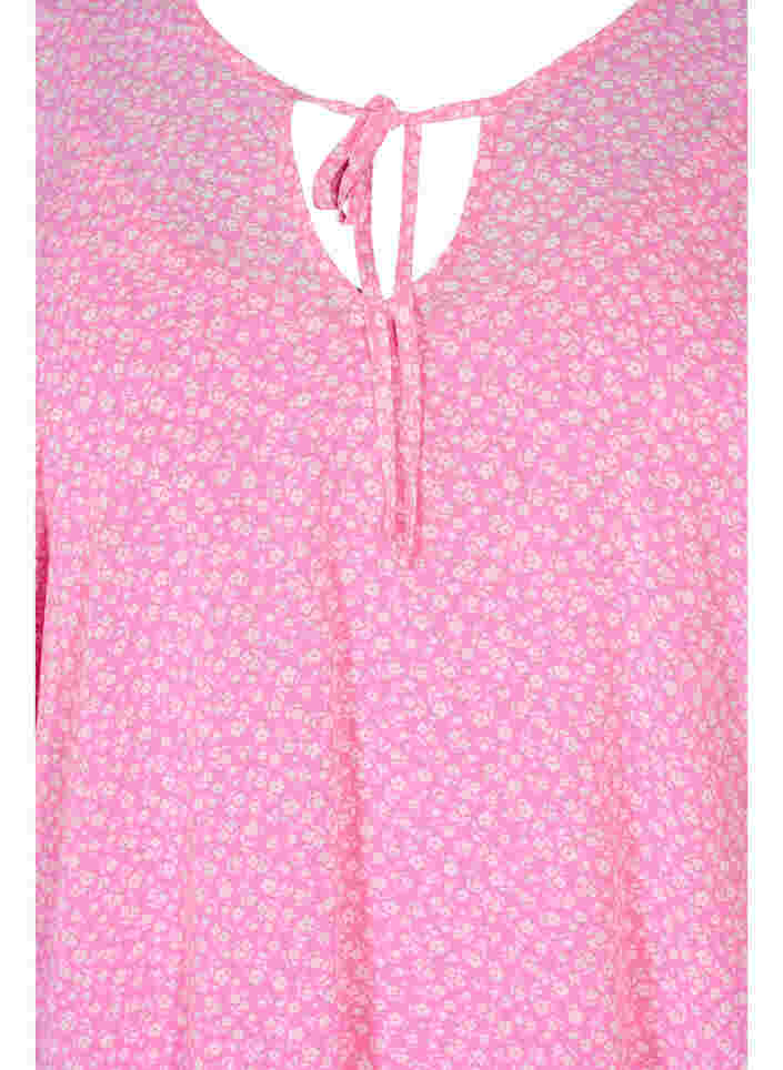 Kurzarm Bluse mit Bindeschnüren und Print , Pink Ditzy Flower, Packshot image number 2
