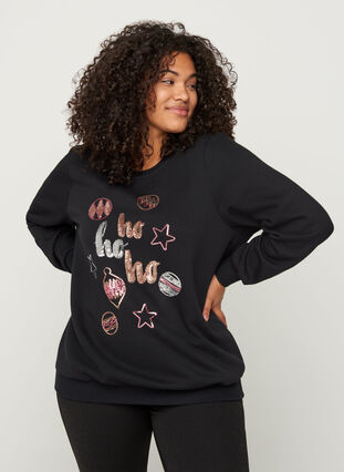 Weihnachtssweatshirt mit Pailletten, Black, Model image number 0