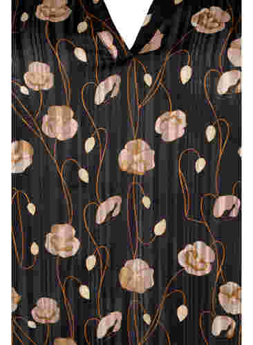 Bedruckte Bluse mit Smock und V-Ausschnitt, Black Flower, Packshot image number 2