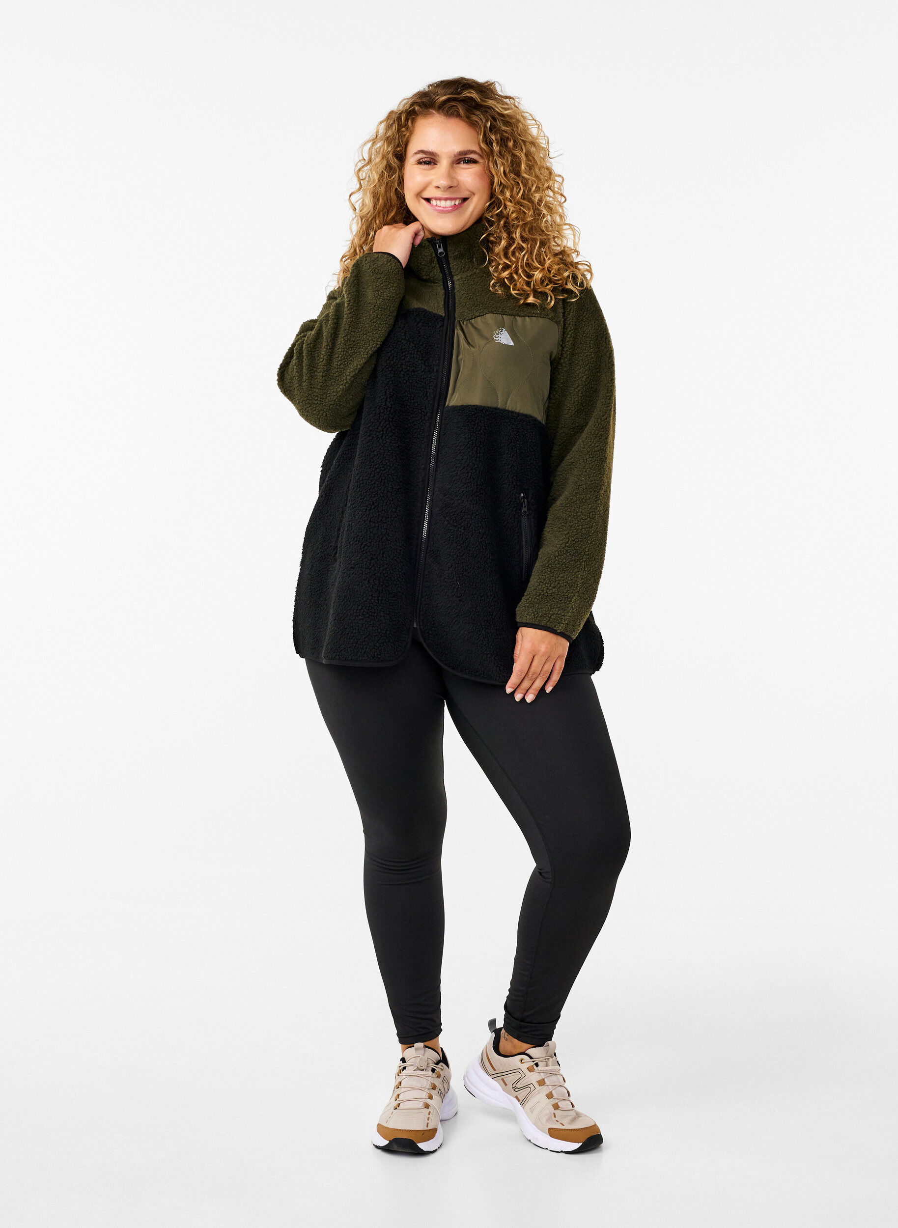 Zizzi Teddyjacke mit Farbblock, Forest Night comb., Model image number 2