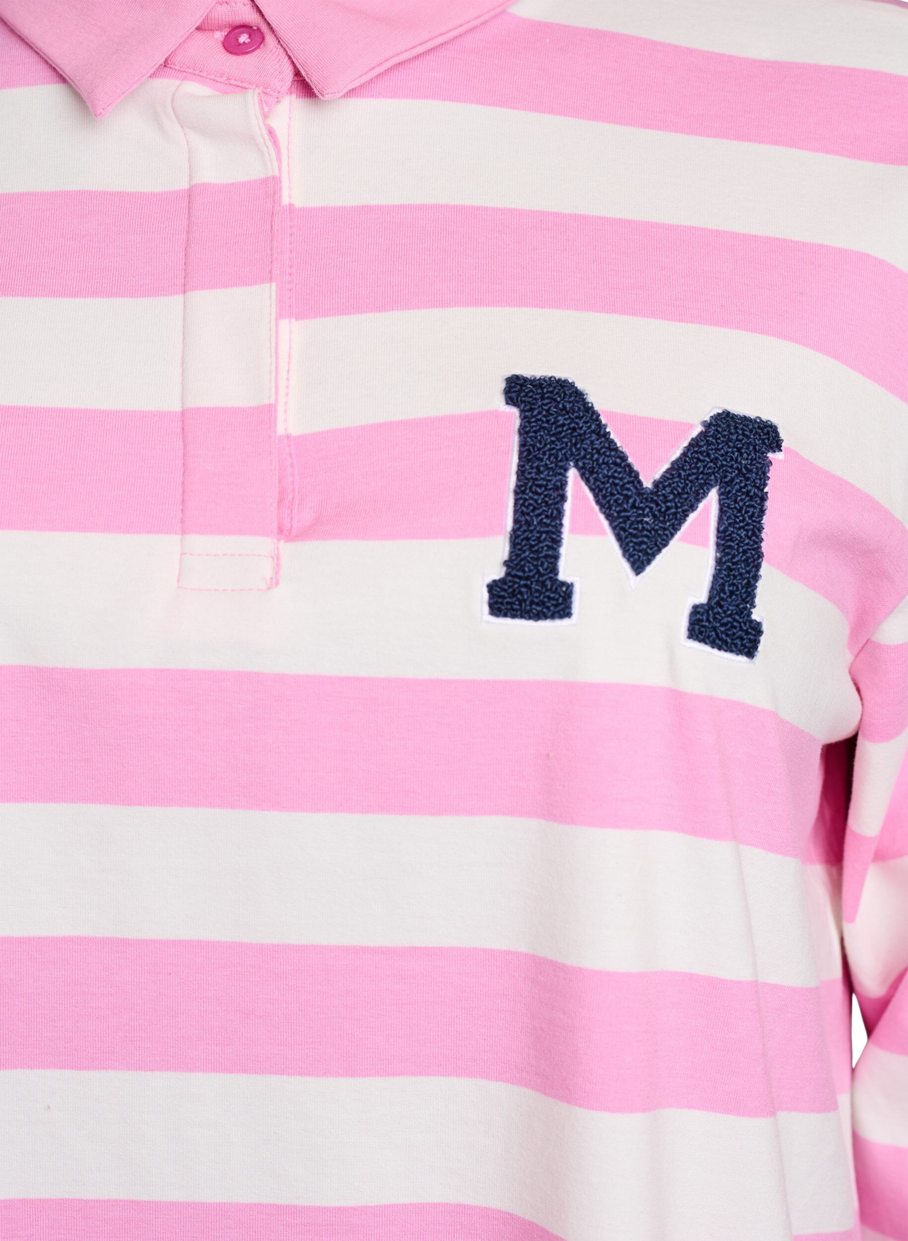 Zizzi Poloshirt mit Streifen und Frotteedetails, Bubblegum w. White, Packshot image number 2