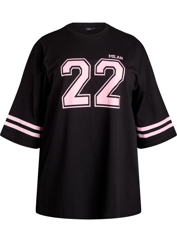 Oversize College-T-Shirt mit 3/4-Ärmeln, Schwarz, Packshot image number 0