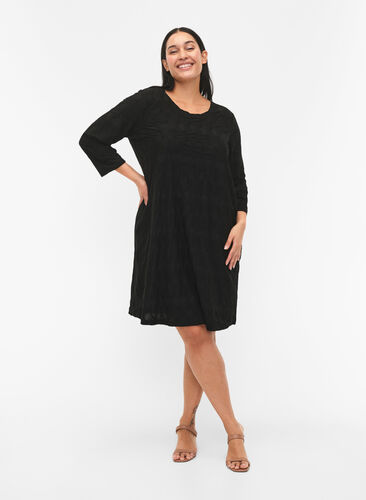FLASH - Kleid mit Textur und 3/4 Ärmeln, Black, Model image number 2